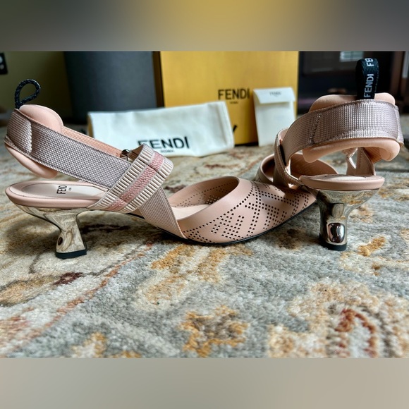 Like New! Authentic Fendi Colibri slingback Perforated Leather 55cm Heels - Picture 3 of 17